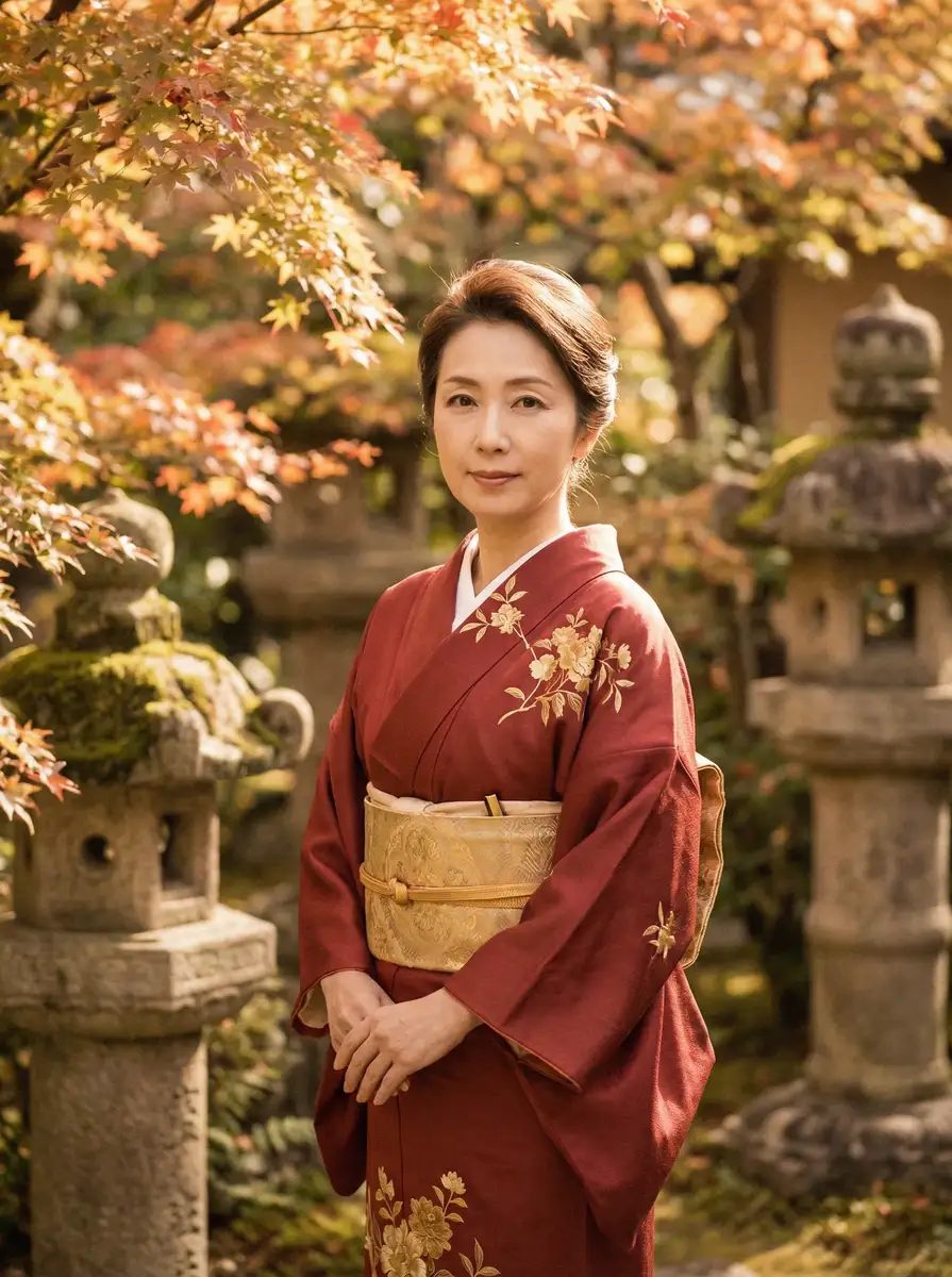 一位身穿暗红色和服的优雅 桃乃木 | 热门桃乃木自媒体 - 桃乃木永久地址在线播放 在日式庭院中